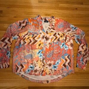 Fate Boho Floral Blouse Large | Sheer‎ Button Down Festival Top